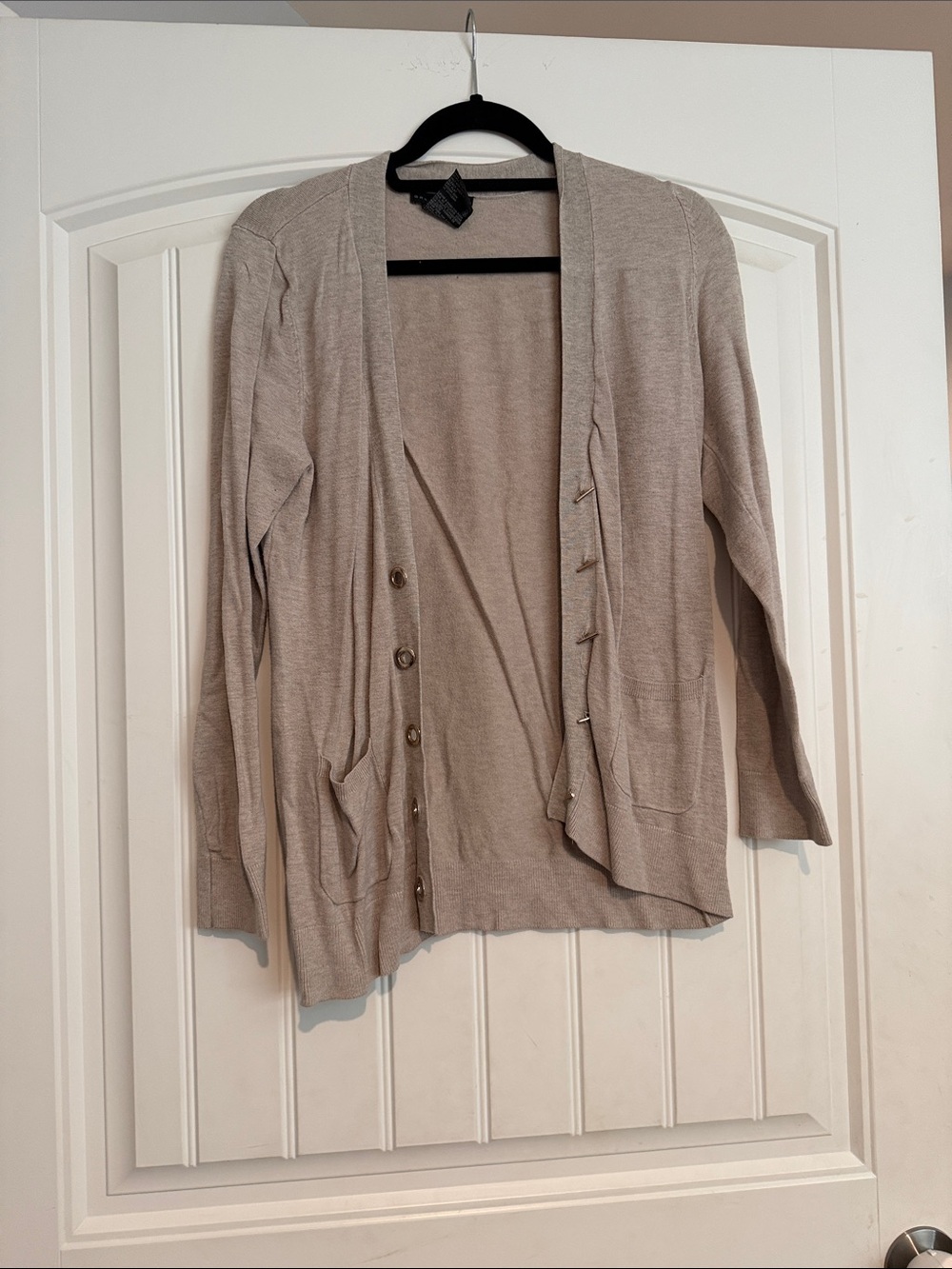 Light Taupe Open-Front Women's Cardigan Sweater Medium